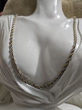 Two-Tone Stainless Rope Chain Necklace - Gold & Silver For Men Or Women